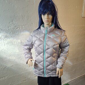 The North Face Gray Teal Zipper Puffer Jacket Girls Size XL (18)
